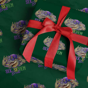 Funny Mardi Gras Six Seven Bruh Wrapping Paper Roll 67 Meme Mardigator Alligator TS11 Green Print Your Wear