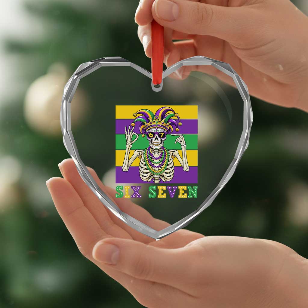 Funny Mardi Gras Skeleton Heart Crystal Glass Ornament Six Seven Meme TS12 Print Your Wear