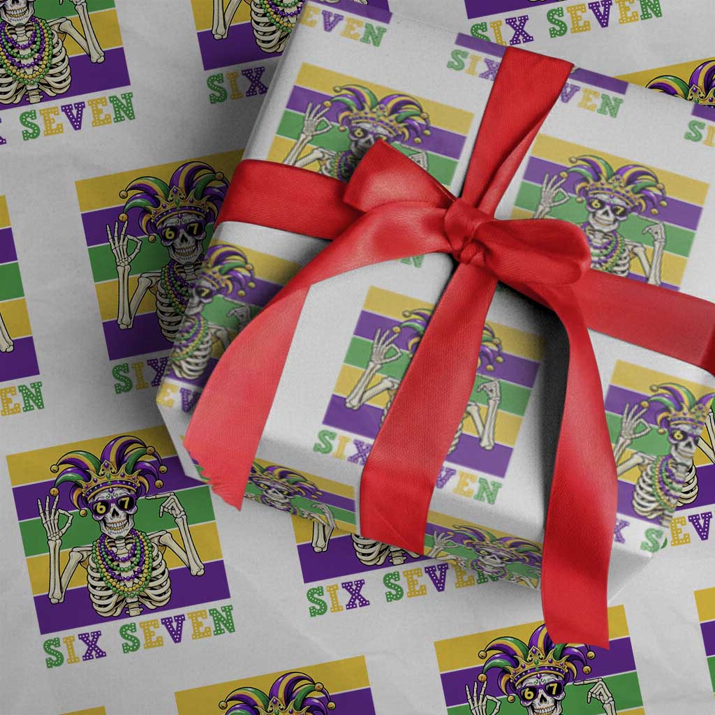 Funny Mardi Gras Skeleton Wrapping Paper Roll Six Seven Meme TS12 White Print Your Wear