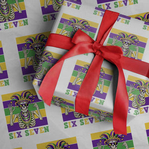 Funny Mardi Gras Skeleton Wrapping Paper Roll Six Seven Meme TS12 White Print Your Wear
