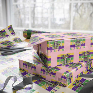 Funny Mardi Gras Skeleton Wrapping Paper Roll Six Seven Meme TS12 Light Pink Print Your Wear
