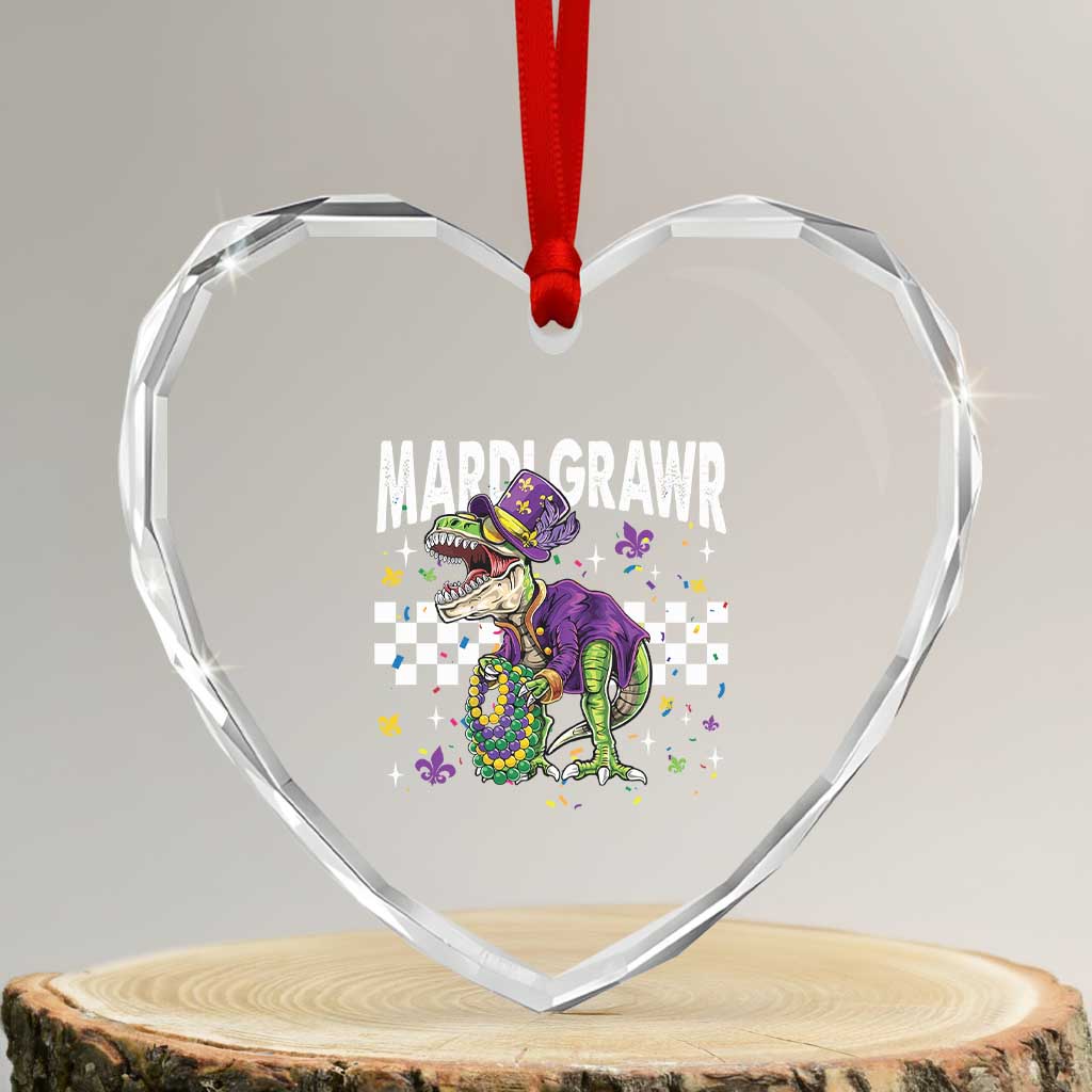 Funny Mardi Gras T-rex Dinosaur Heart Crystal Glass Ornament Mardi Grawr Beads Carnival Party TS11 Transparent Glass 3'' Heart Print Your Wear
