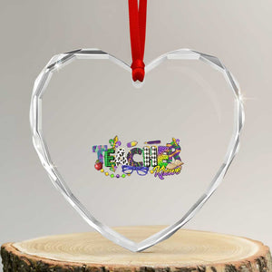 Funny Mardi Gras Teacher Krewe Heart Crystal Glass Ornament Parade Carnival School Beads TS11 Transparent Glass 3'' Heart Print Your Wear