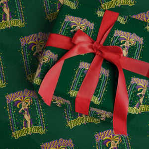 Funny Mardi Gras Throw Girl Wrapping Paper Roll New Orleans Carnival Beads TS11 Green Print Your Wear