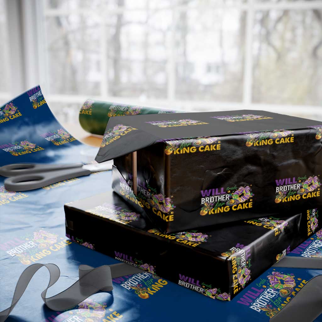 Funny Mardi Gras Will Trade Brother For King Cake Wrapping Paper Roll Beads Doubloons TS11 Black Print Your Wear