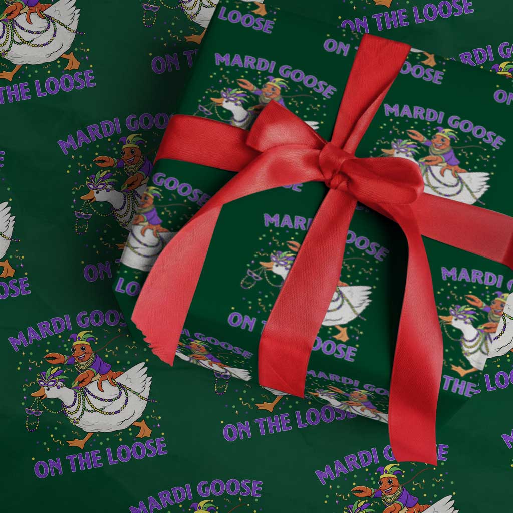 Funny Mardi Gras Wrapping Paper Roll Goose Crawfish Carnival Trendy Meme TS14 Green Print Your Wear