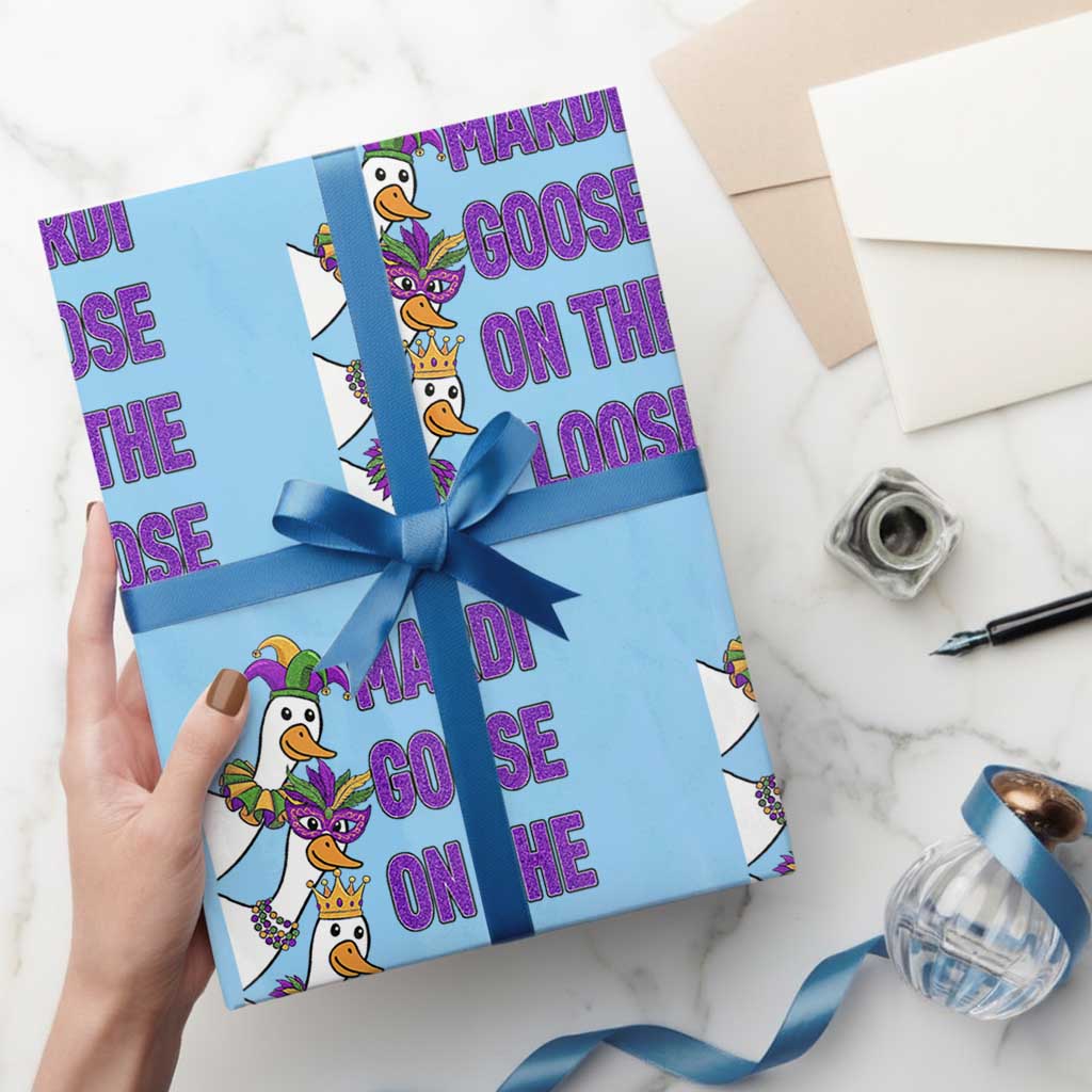 Funny Mardi Gras Wrapping Paper Roll Louisiana Carnival Silly Goose Festival TS14 Light Blue Print Your Wear