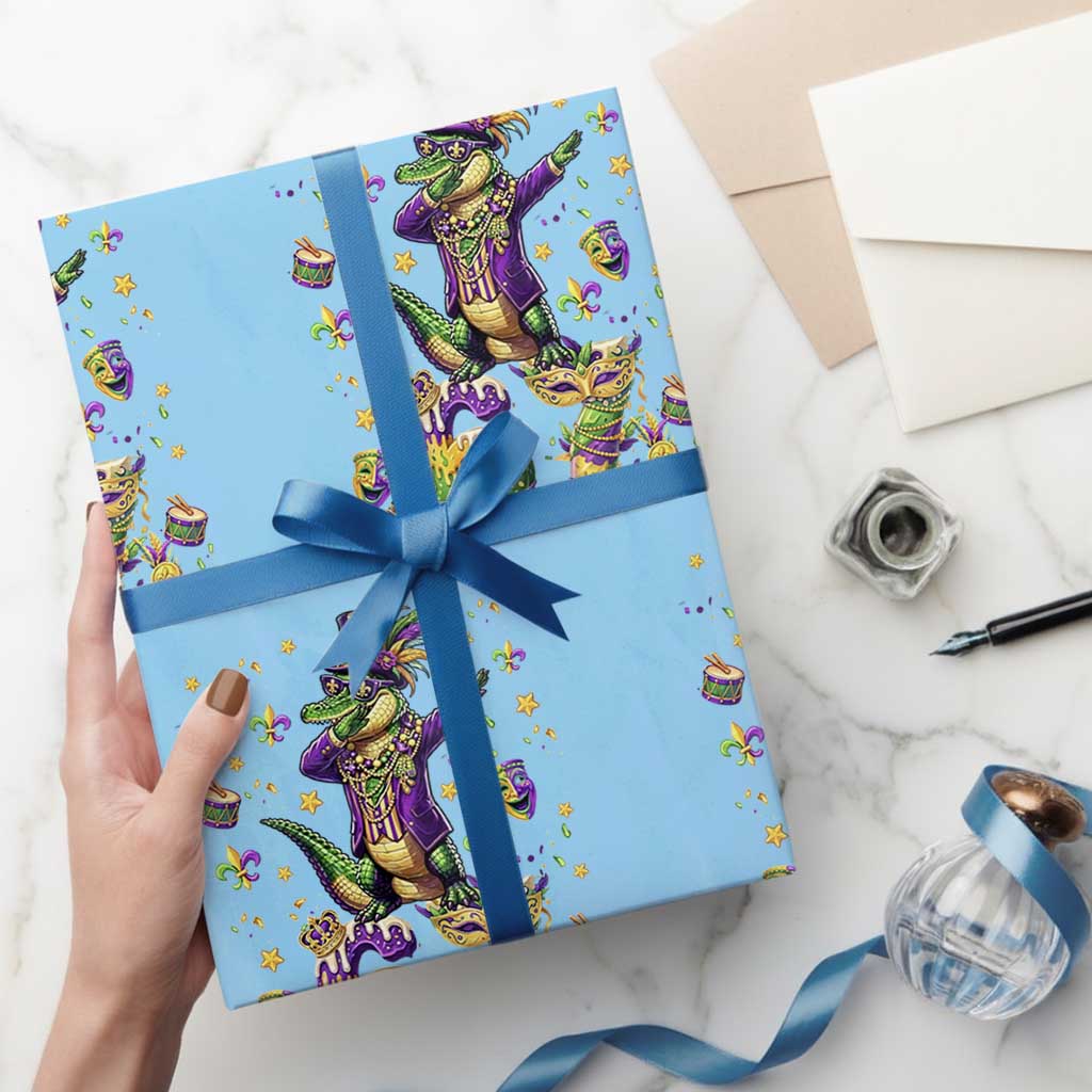 Funny Mardigator Alligator Six Seven Meme Wrapping Paper Roll Mardi Gras Gifts TS12 Light Blue Print Your Wear