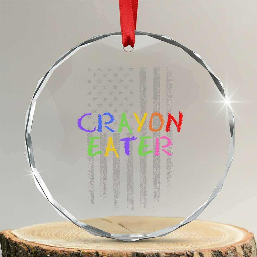 Funny Marine Military Veteran Crystal Glass Ornament Crayon Eater American Flag TS11 Transparent Glass 3'' Circle Print Your Wear