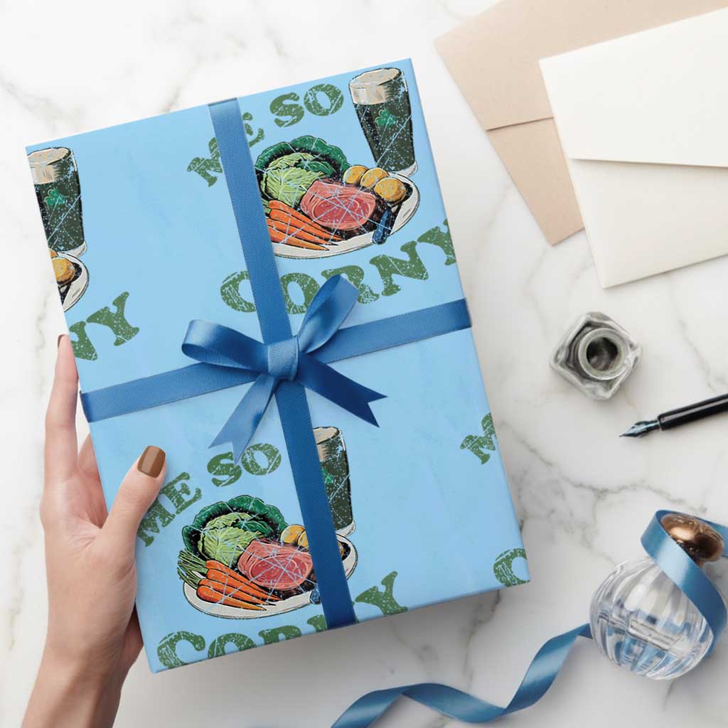 Funny Me So Corny Wrapping Paper Roll Corned Beef And Cabbage Beer St Patrick's Day Drinking TS02 Light Blue Print Your Wear