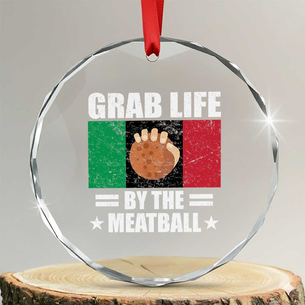 Funny Meatball Crystal Glass Ornament Italian Food Italy Flag TS10 Transparent Glass 3'' Circle Print Your Wear