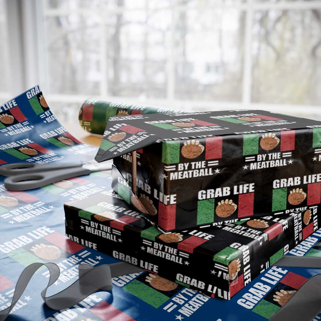 Funny Meatball Wrapping Paper Roll Italian Food Italy Flag TS10 Black Print Your Wear