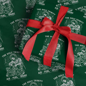 Funny Mechanic Jesus Holy Trinity Air Fuel Spark Wrapping Paper Roll Christian Car Lover Humor Gift for Gearheads TS02 Green Print Your Wear
