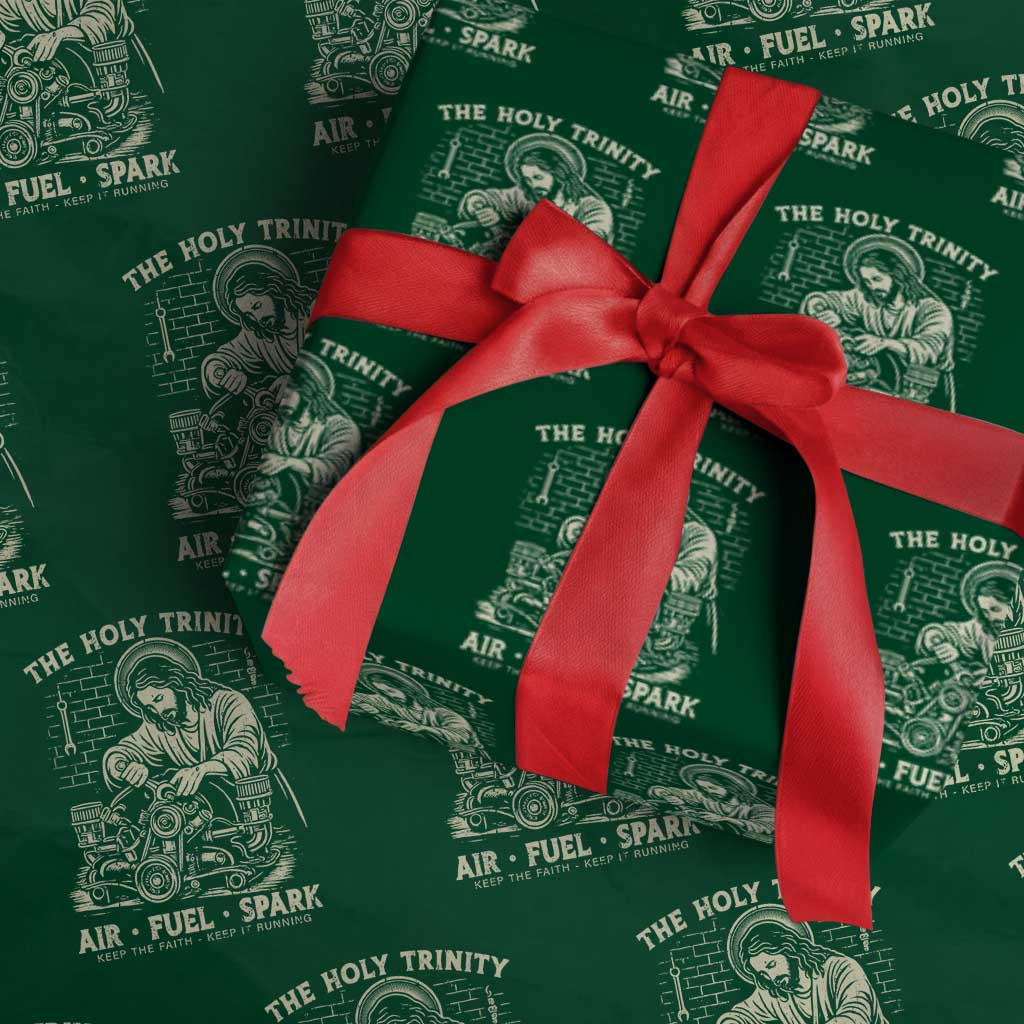 Funny Mechanic Jesus Holy Trinity Air Fuel Spark Vintage Wrapping Paper Roll Christian Car Lover Humor Gift for Gearheads TS02 Green Print Your Wear