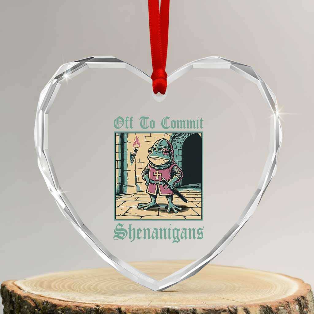 Funny Medieval Frog Knight Fantasy RPG Meme Heart Crystal Glass Ornament Off To Commit Shenanigans TS02 Transparent Glass 3'' Heart Print Your Wear