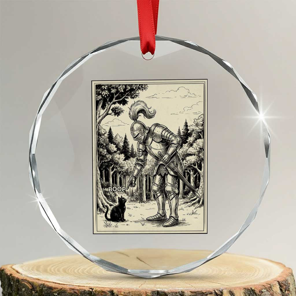Funny Medieval Knight Boop Black Cat Crystal Glass Ornament Renaissance Fantasy Cat Lover TS12 Transparent Glass 3'' Circle Print Your Wear