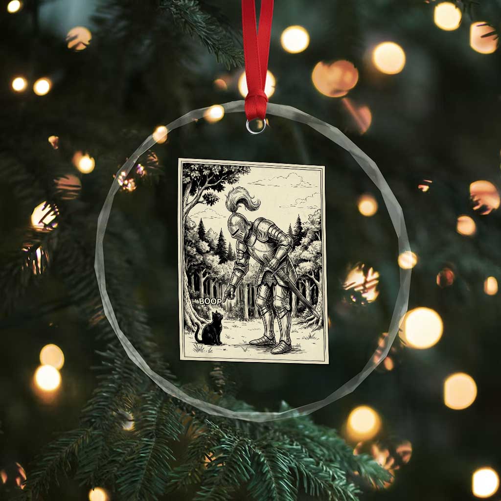 Funny Medieval Knight Boop Black Cat Crystal Glass Ornament Renaissance Fantasy Cat Lover