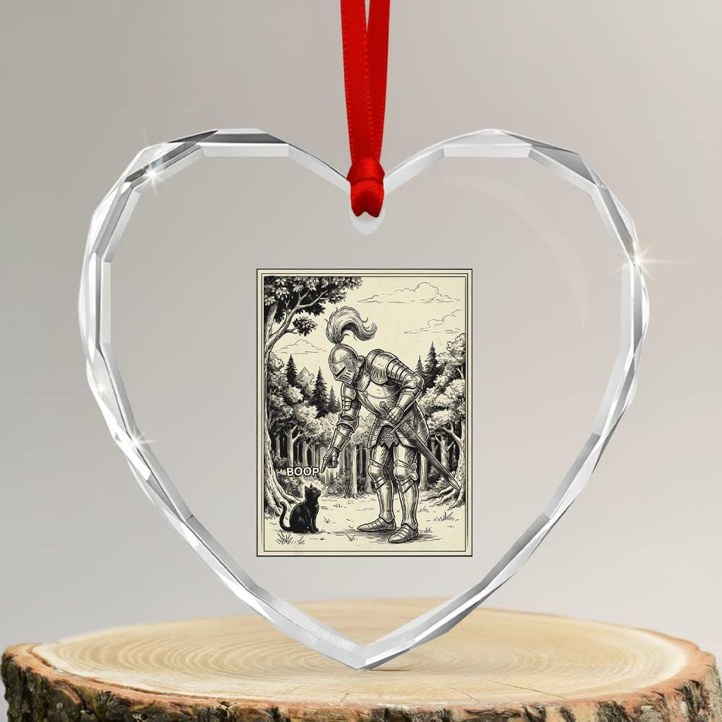 Funny Medieval Knight Boop Black Cat Heart Crystal Glass Ornament Renaissance Fantasy Cat Lover TS12 Transparent Glass 3'' Heart Print Your Wear