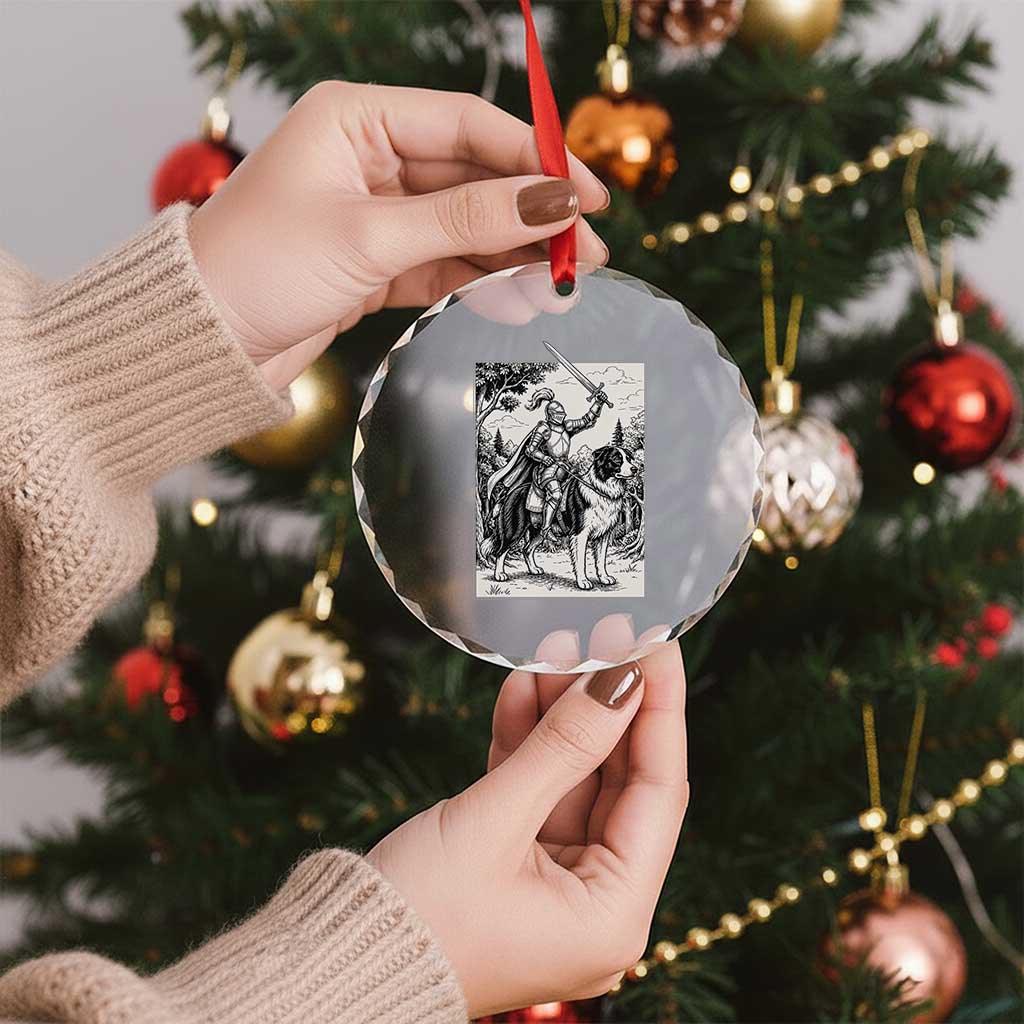 Funny Medieval Knight Border Collie Rider Crystal Glass Ornament Renaissance Fantasy Dog Lover Gift