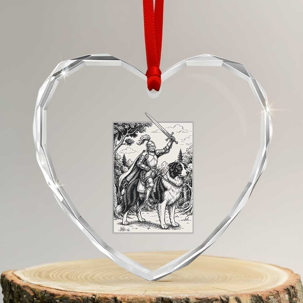 Funny Medieval Knight Border Collie Rider Heart Crystal Glass Ornament Renaissance Fantasy Dog Lover Gift TS12 Transparent Glass 3'' Heart Print Your Wear