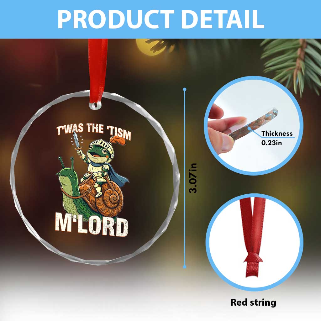Funny Medieval Knight Frog Meme With Sword Crystal Glass Ornament Twas The Tism MLord