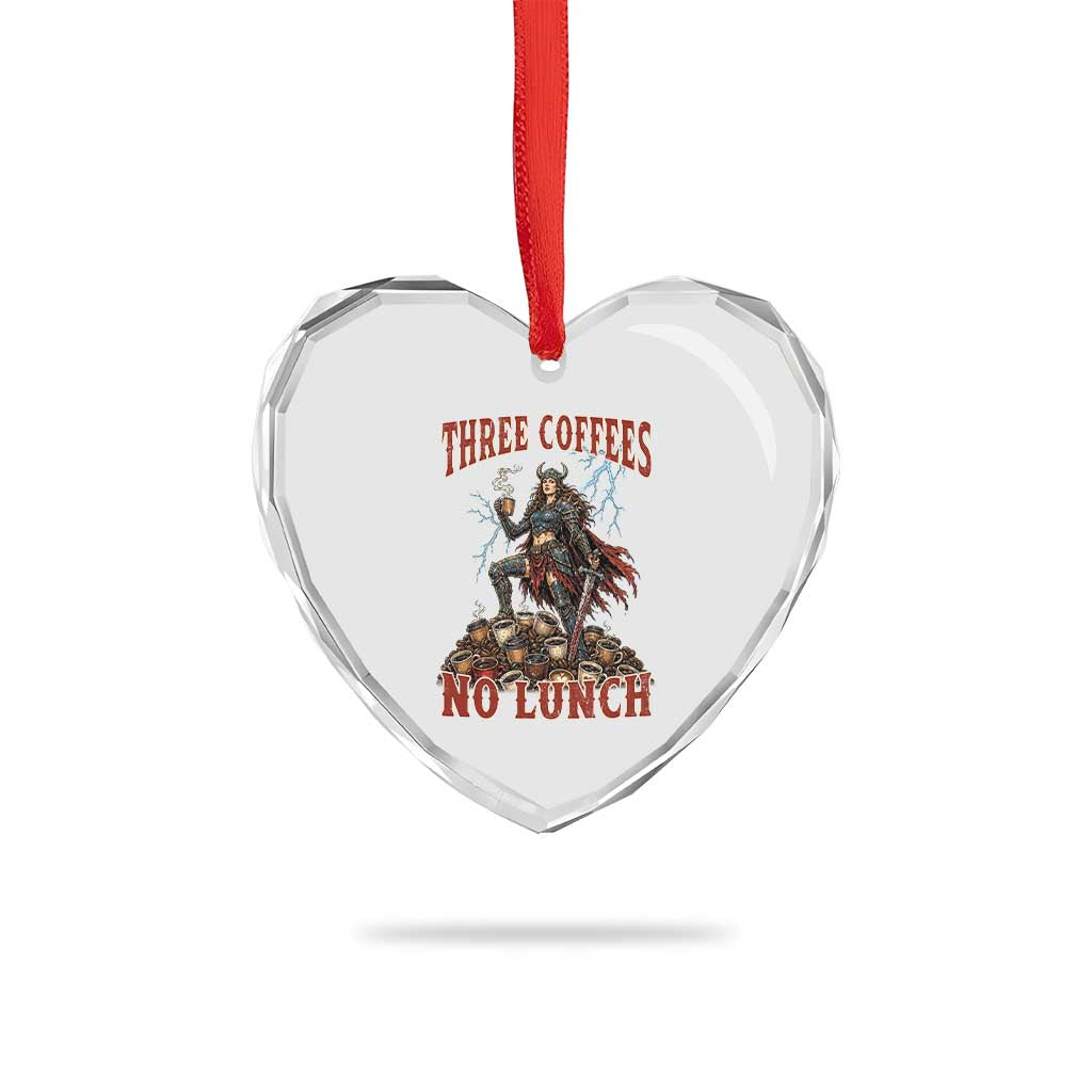 Funny Medieval Knight Worker Meme Heart Crystal Glass Ornament Three Coffees No Lunch Valkyrie Coffee Lover
