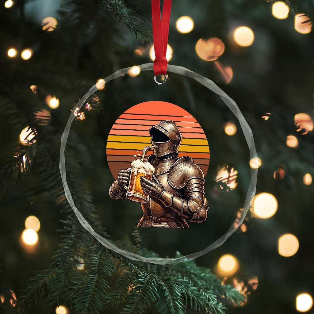 Funny Medieval Renaissance Drinker Crystal Glass Ornament Vintage Knight In Armor Beer Lover