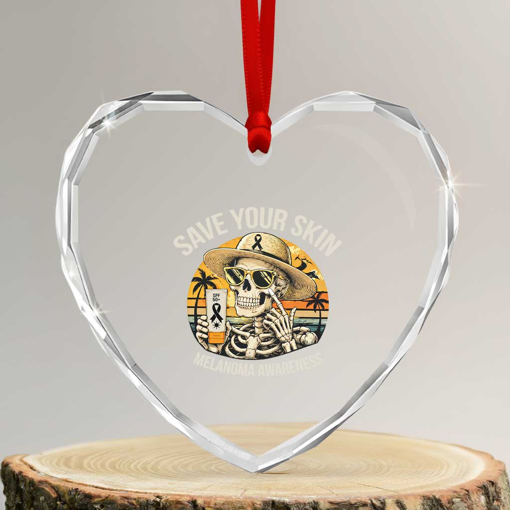 Funny Melanoma Cancer Awareness Graphic Heart Crystal Glass Ornament Save Your Skin TS12 Transparent Glass 3'' Heart Print Your Wear