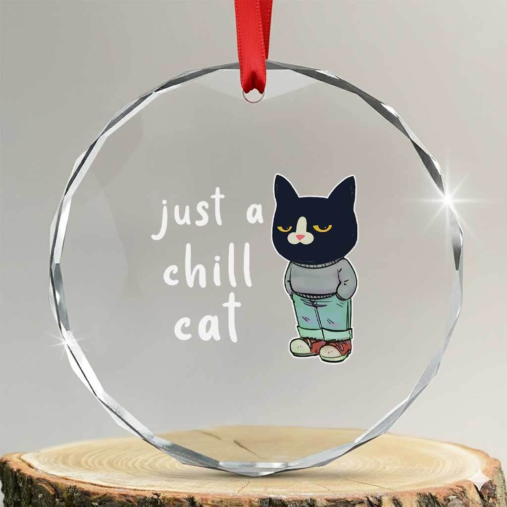 Funny Meme Just A Chill Cat Crystal Glass Ornament TS09 Transparent Glass 3'' Circle Print Your Wear