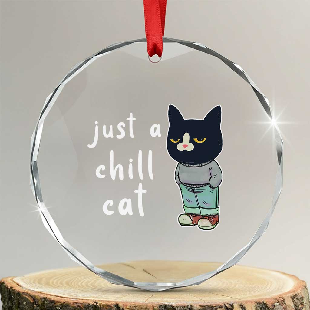 Funny Meme Just A Chill Cat Crystal Glass Ornament TS09 Transparent Glass 3'' Circle Print Your Wear