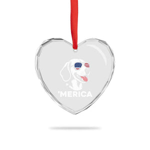 Funny Merica Beagle Lover 4th Of July Heart Crystal Glass Ornament Patriotic Dog Gift