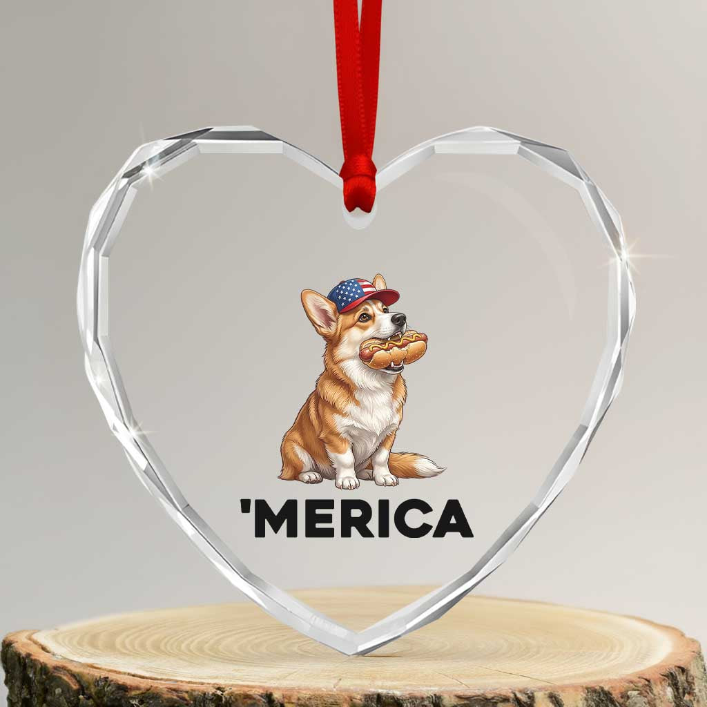 Funny Merica Corgi Lover 4th Of July Heart Crystal Glass Ornament Patriotic Dog Gift TS12 Transparent Glass 3'' Heart Print Your Wear