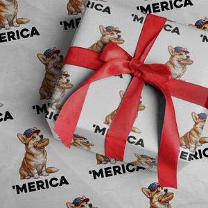 Funny Merica Corgi Lover 4th Of July Wrapping Paper Roll Patriotic Dog Gift