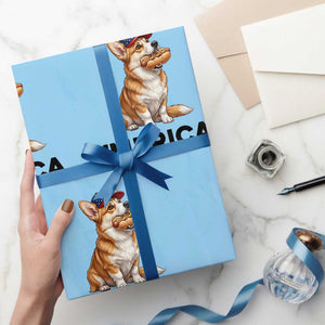 Funny Merica Corgi Lover 4th Of July Wrapping Paper Roll Patriotic Dog Gift
