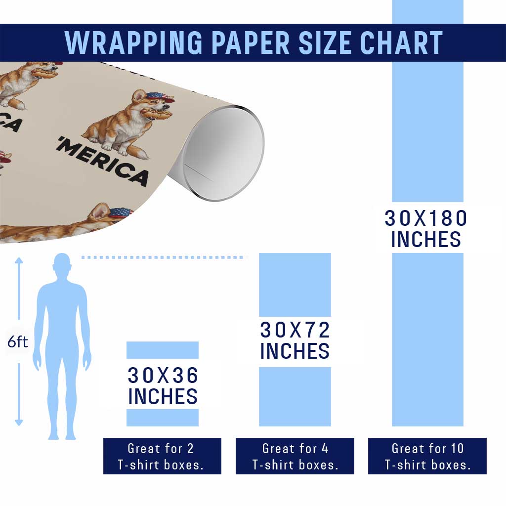 Funny Merica Corgi Lover 4th Of July Wrapping Paper Roll Patriotic Dog Gift
