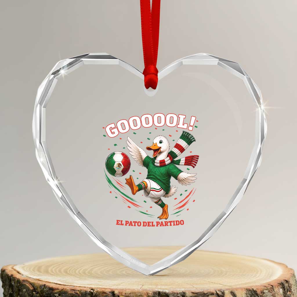Funny Merlin the Duck Mexico Soccer Supporter Heart Crystal Glass Ornament El Pato Del Partido Goooool Football Fans TS02 Transparent Glass 3'' Heart Print Your Wear