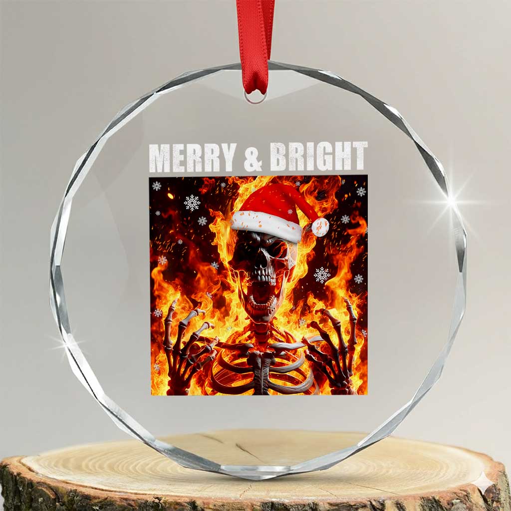 Funny Merry And Bright Crystal Glass Ornament Christmas Chaos Xmas Skeleton Fire Flames TS11 Transparent Glass 3'' Circle Print Your Wear