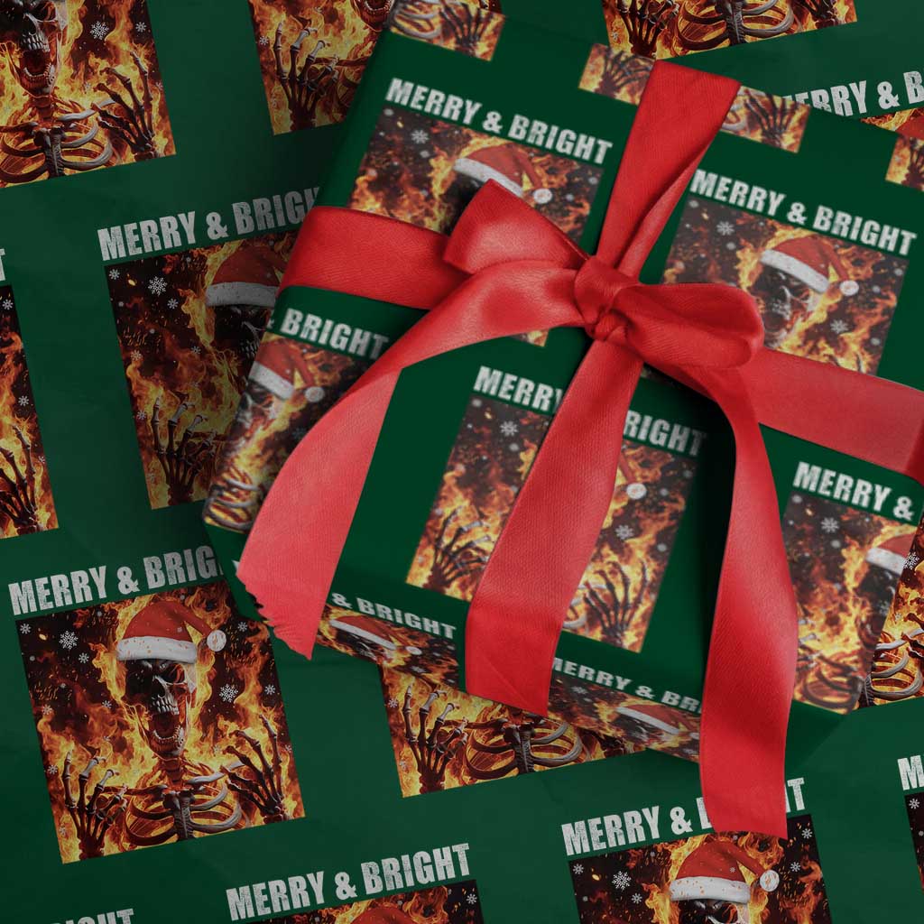 Funny Merry And Bright Wrapping Paper Roll Christmas Chaos Xmas Skeleton Fire Flames TS11 Green Print Your Wear