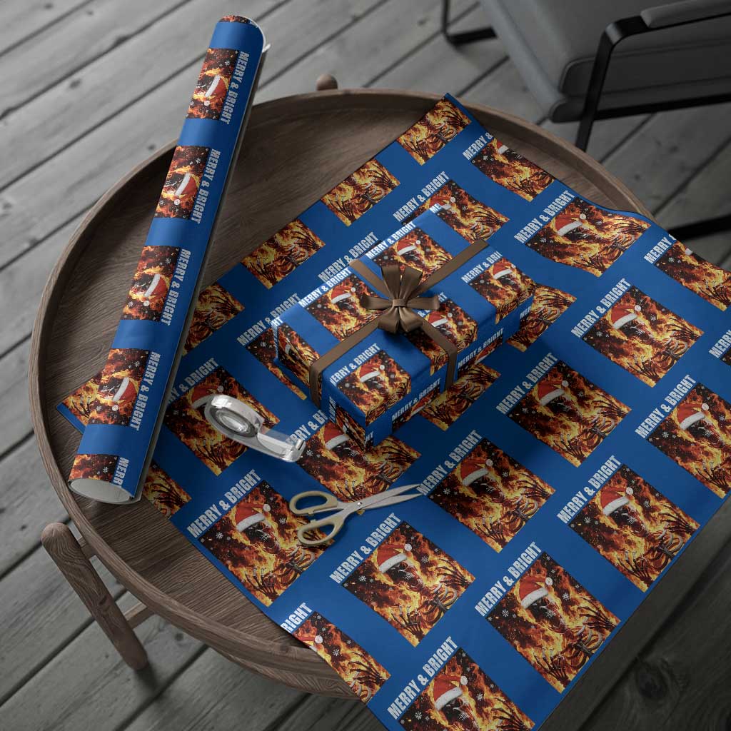 Funny Merry And Bright Wrapping Paper Roll Christmas Chaos Xmas Skeleton Fire Flames TS11 Blue Print Your Wear