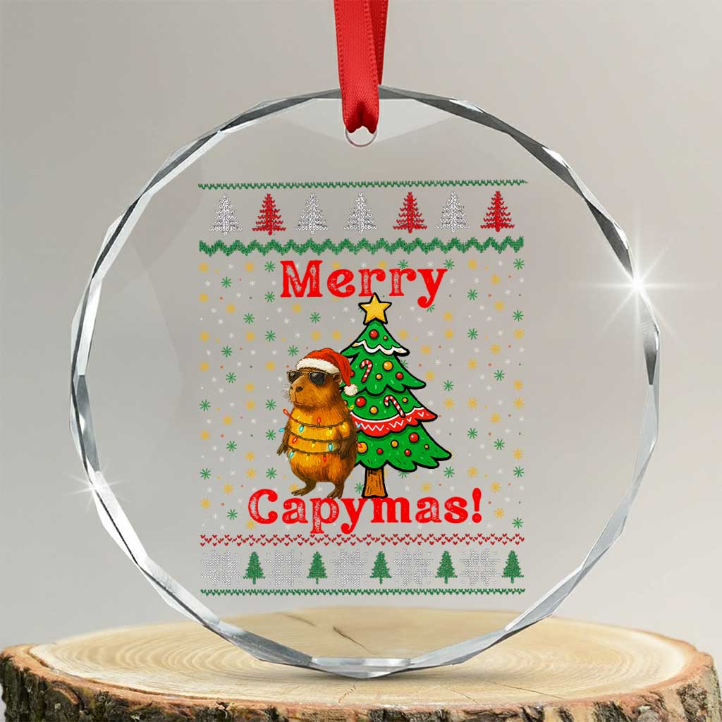 Funny Merry Capymas Crystal Glass Ornament Capybara Xmas Party TS12 Transparent Glass 3'' Circle Print Your Wear