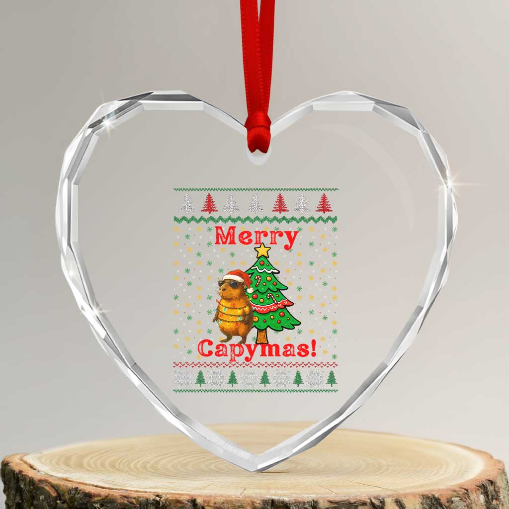 Funny Merry Capymas Heart Crystal Glass Ornament Capybara Xmas Party TS12 Transparent Glass 3'' Heart Print Your Wear