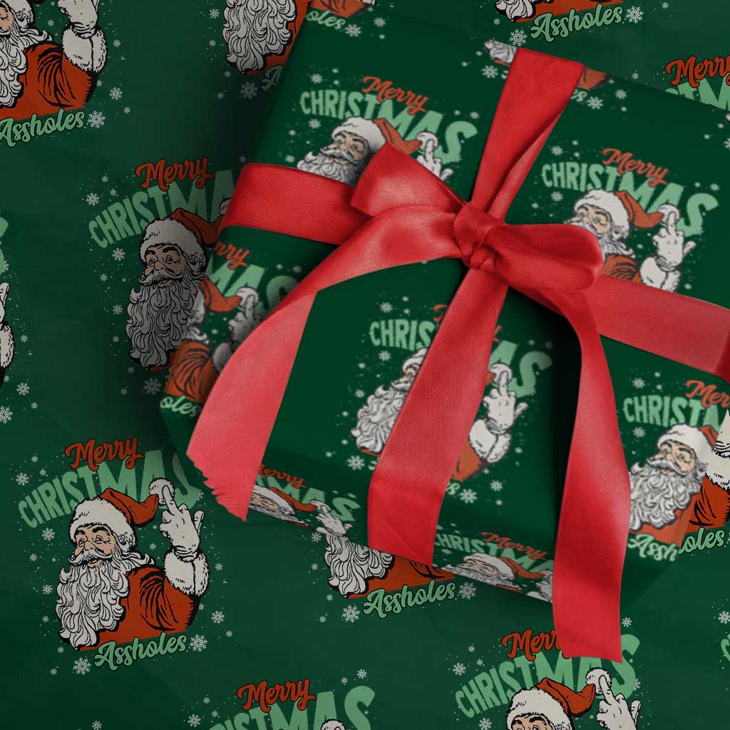Funny Merry Christmas Assholes Wrapping Paper Roll Xmas Naughty Santa Adult Jokes TS11 Green Print Your Wear