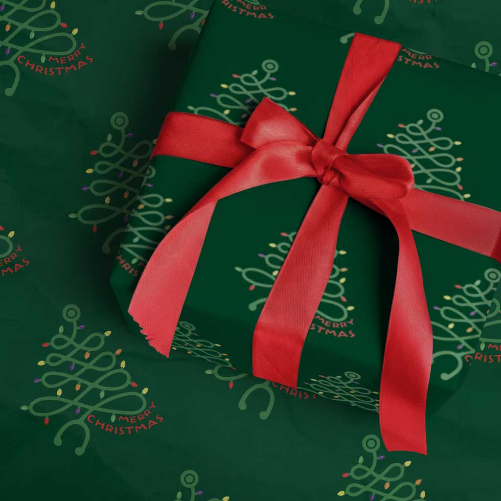 Funny Merry Christmas Nurse Wrapping Paper Roll Stethoscope Xmas Tree TS11 Green Print Your Wear