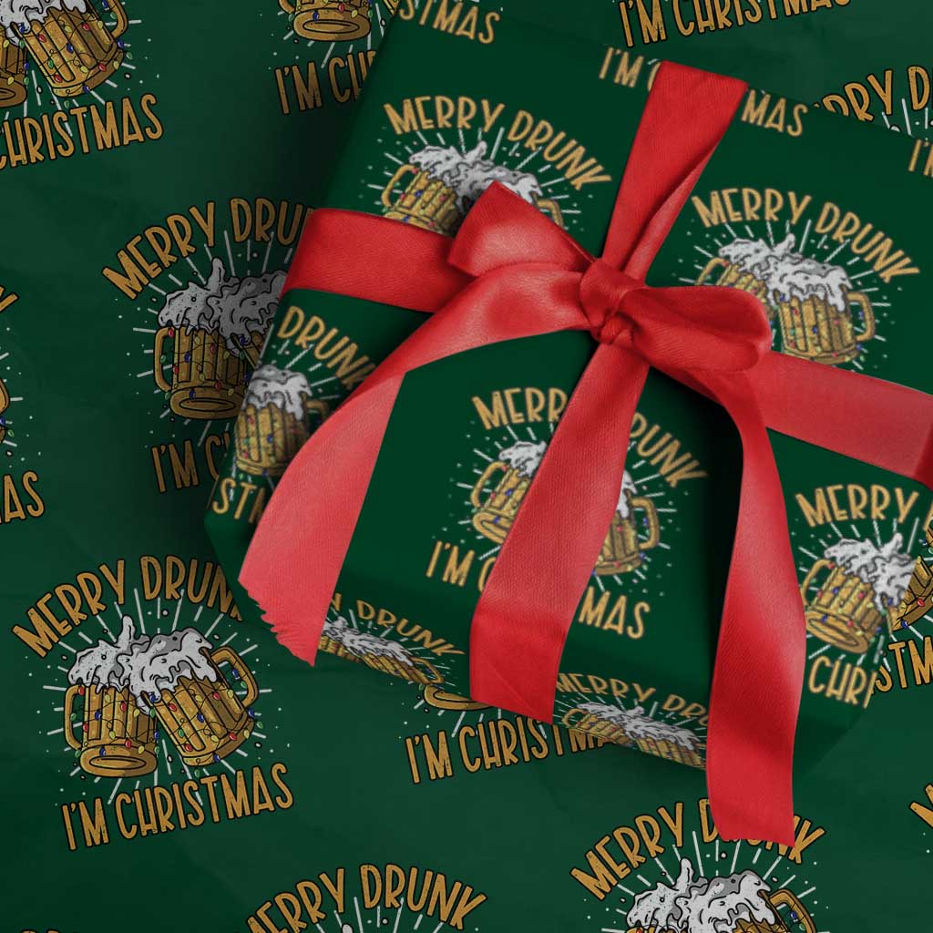 Funny Merry Drunk I'm Christmas Wrapping Paper Roll Vintage Beer Mugs Xmas TS11 Green Print Your Wear