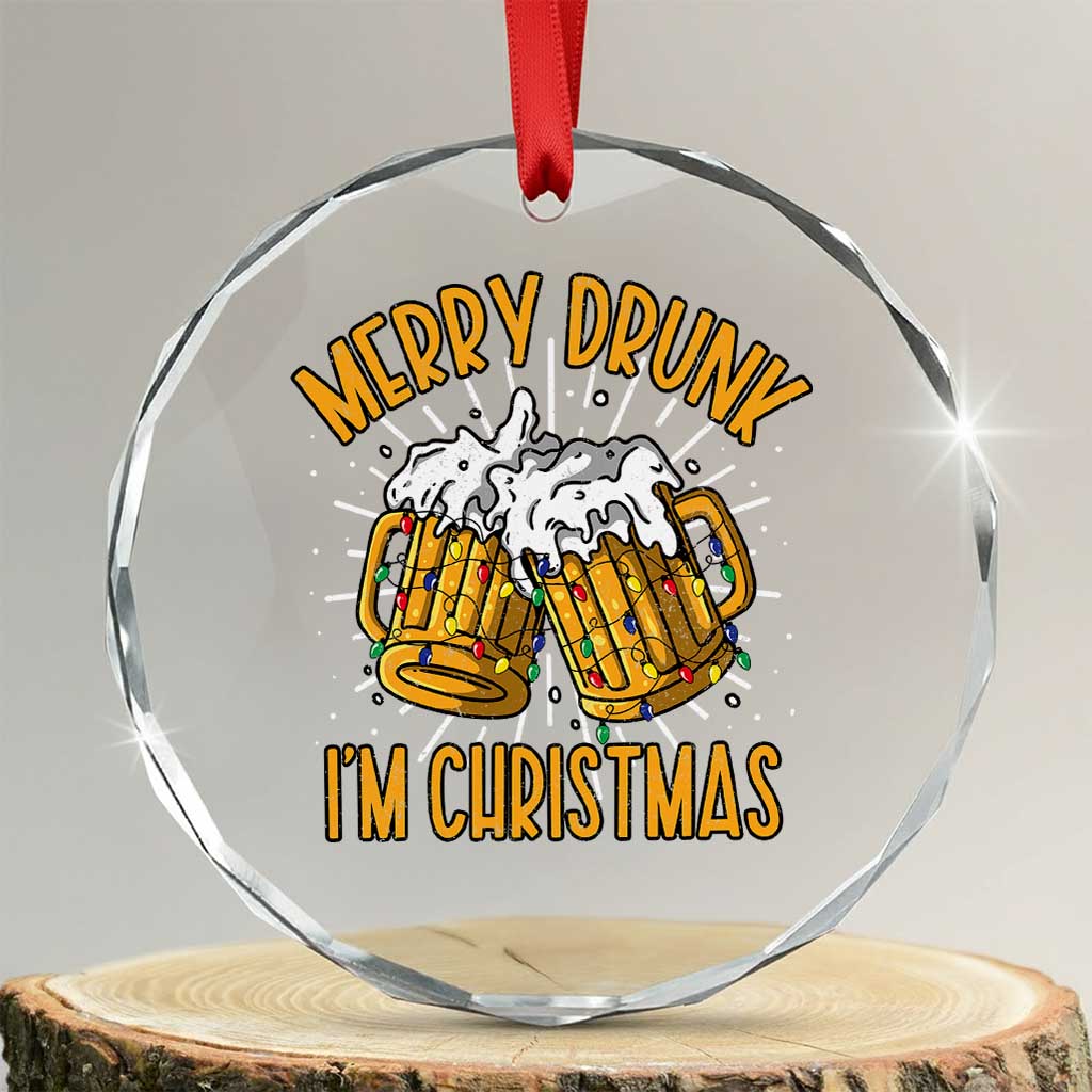 Funny Merry Drunk I'm Xmas Crystal Glass Ornament Vintage Beer Mugs Xmas TS11 Transparent Glass 3'' Circle Print Your Wear