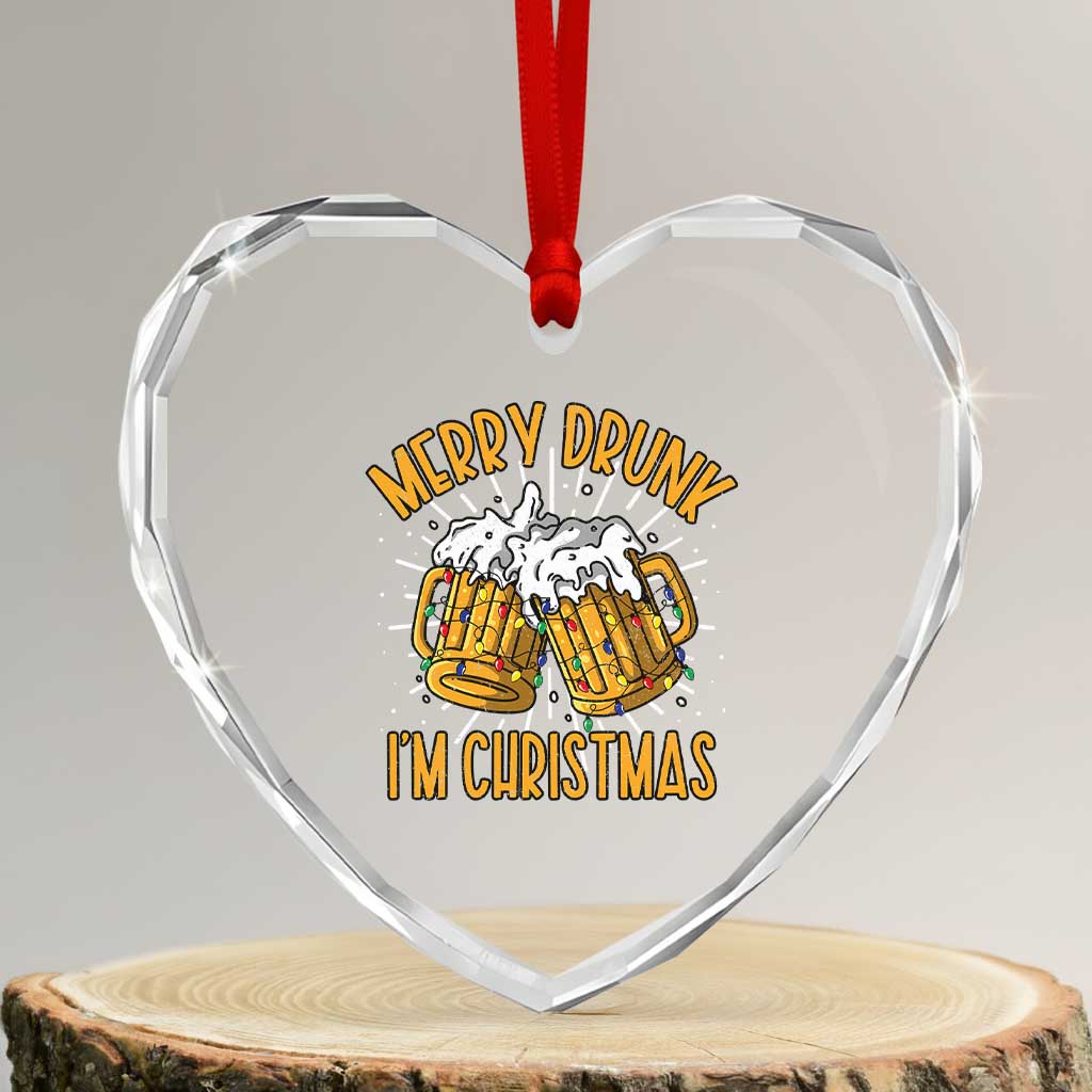 Funny Merry Drunk I'm Xmas Heart Crystal Glass Ornament Vintage Beer Mugs Xmas TS11 Transparent Glass 3'' Heart Print Your Wear