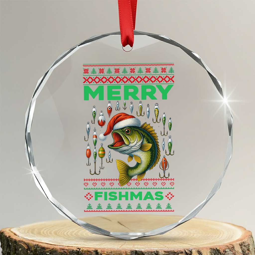 Funny Merry Fishmas Ugly Sweater Crystal Glass Ornament Fisherman Christmas Gift TS12 Transparent Glass 3'' Circle Print Your Wear
