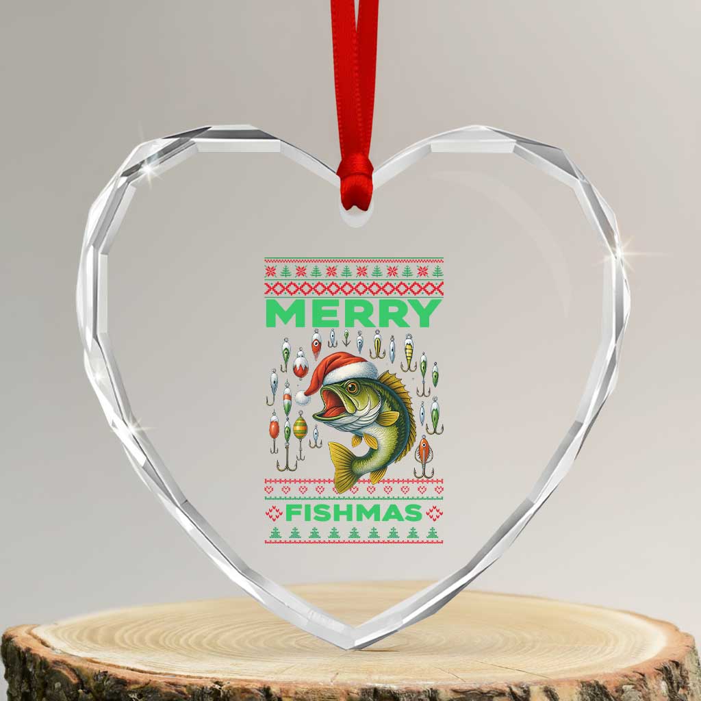 Funny Merry Fishmas Ugly Sweater Heart Crystal Glass Ornament Fisherman Christmas Gift TS12 Transparent Glass 3'' Heart Print Your Wear