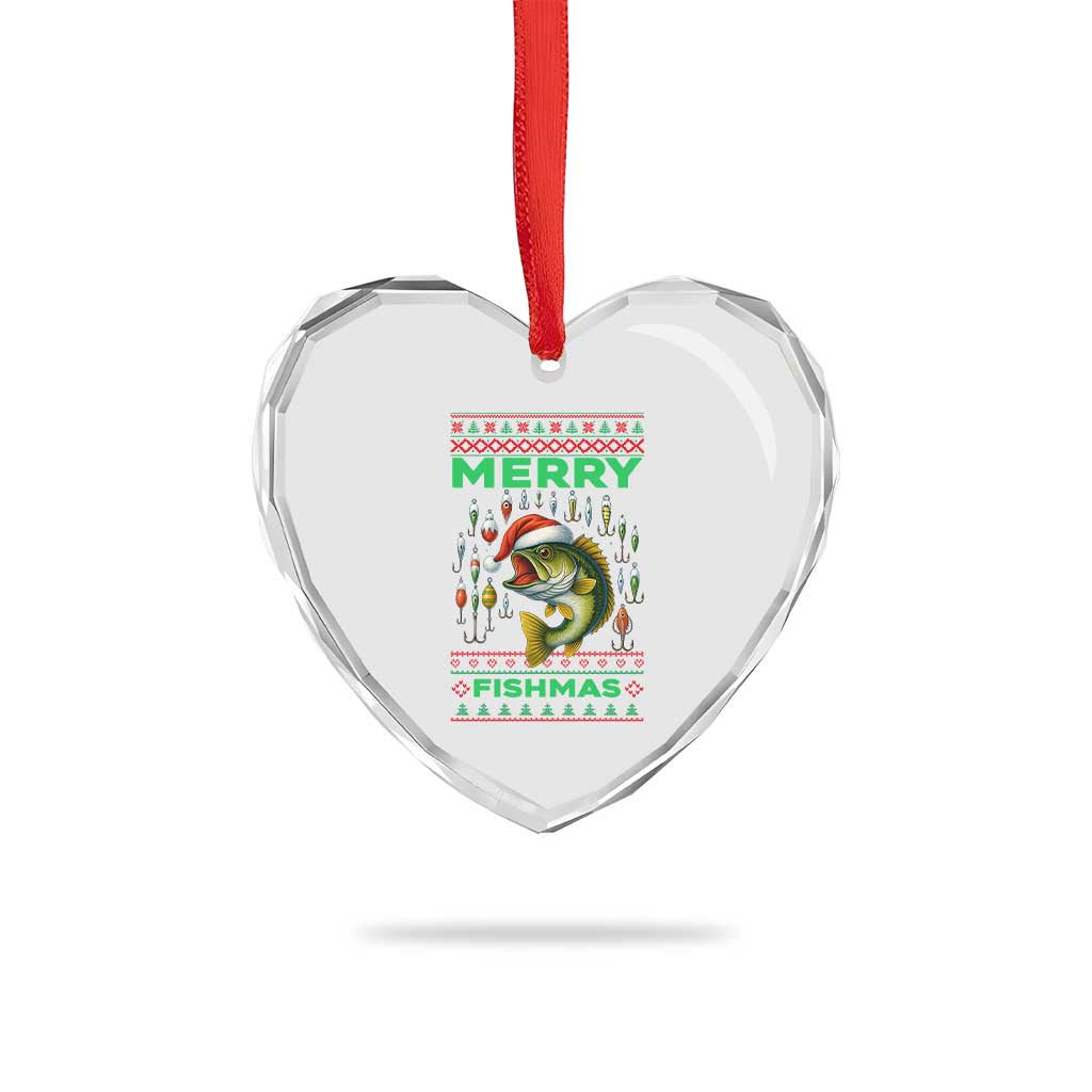 Funny Merry Fishmas Ugly Sweater Heart Crystal Glass Ornament Fisherman Christmas Gift TS12 Print Your Wear
