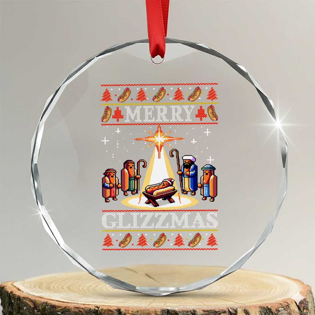 Funny Merry Glizzmas Crystal Glass Ornament Hot Dog Xmas Nativity Scene TS11